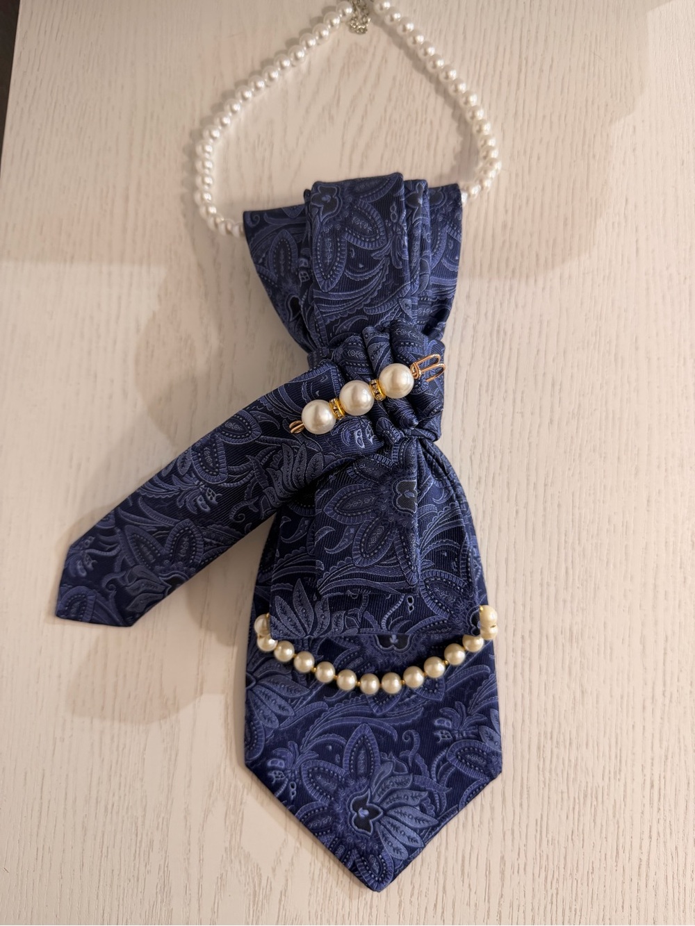Pearl Accent Navy Blue Statement Necklace